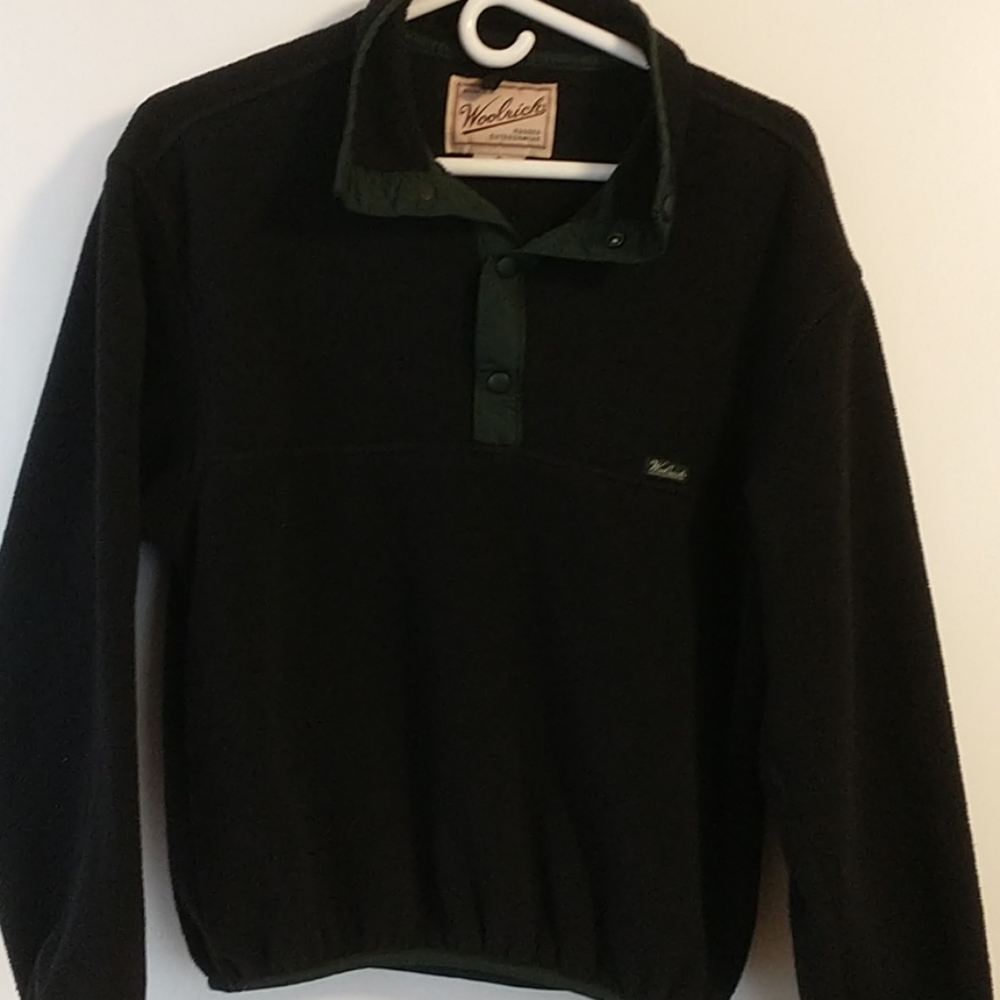 Woolrich Black Fleece Pullover with Dark Green Trim